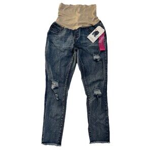 NWT Blue Savvy Maternity Full Panel Distressed Skinny Ankle Blue Jeans Size XL